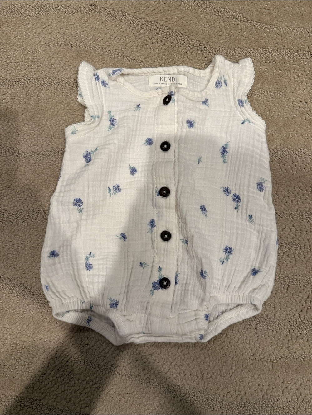 Colored Organics White Baby Romper with Blue Floral Print EUC